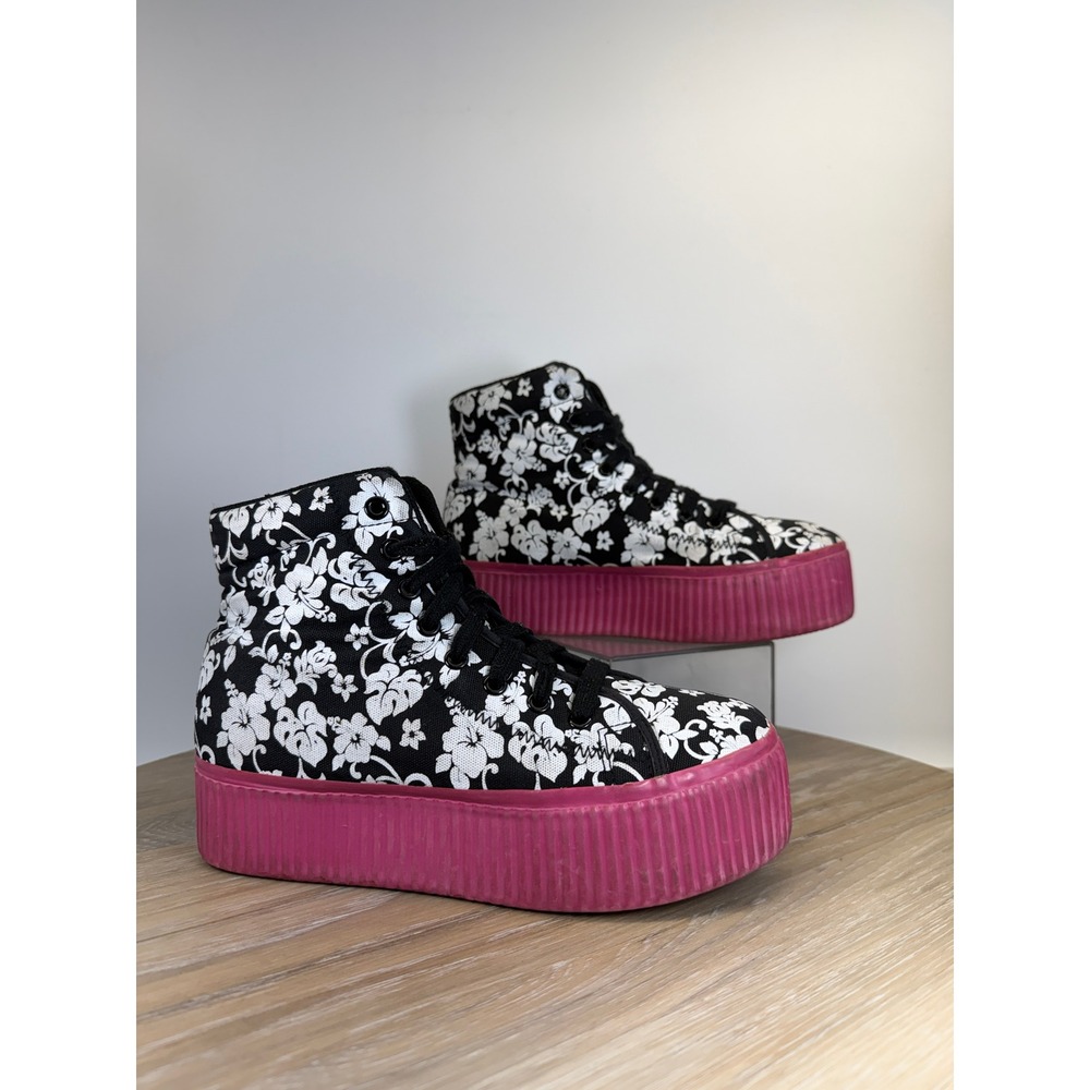 Jeffrey Campbell Floral Platform High Tops Womens 9 Pink Creeper Y2K